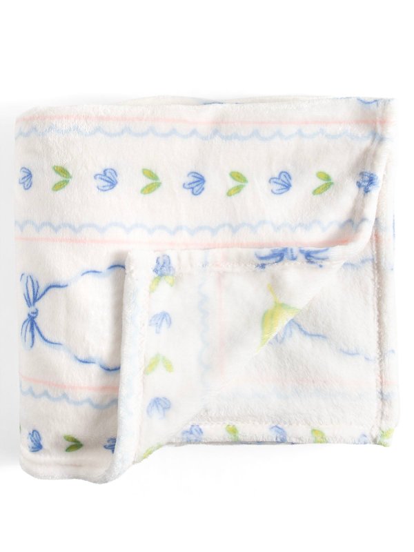 Blue Floral & Coquette Bows Fleece Throw Blanket, 5 of 6
