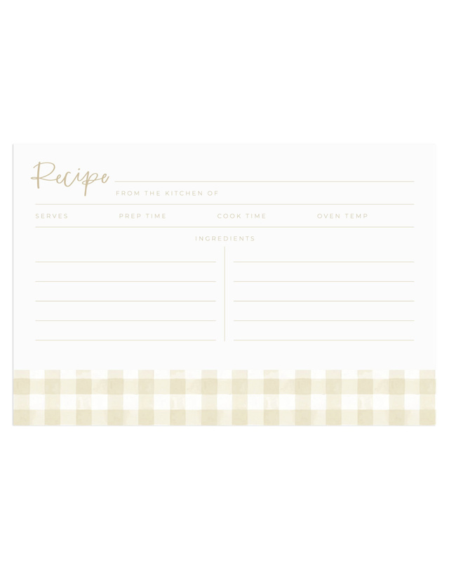 Beige Gingham Recipe Cards - Set of 50, 1 of 3