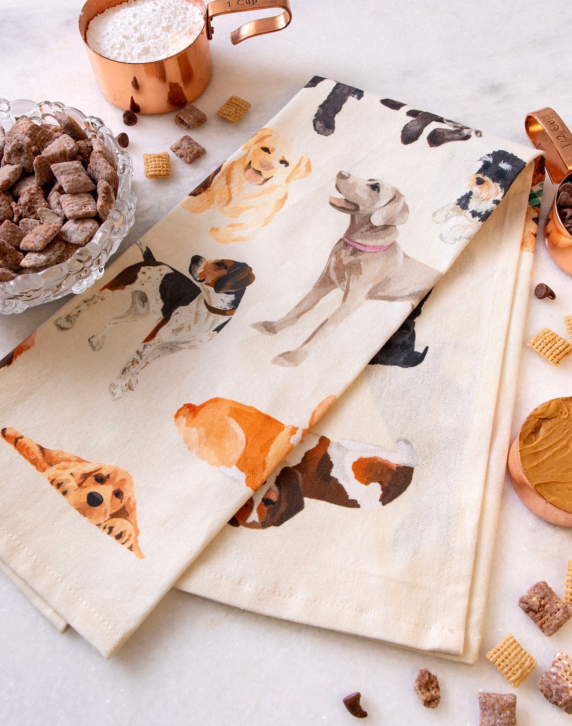 Furry Friends Dogs Tan Kitchen Towel