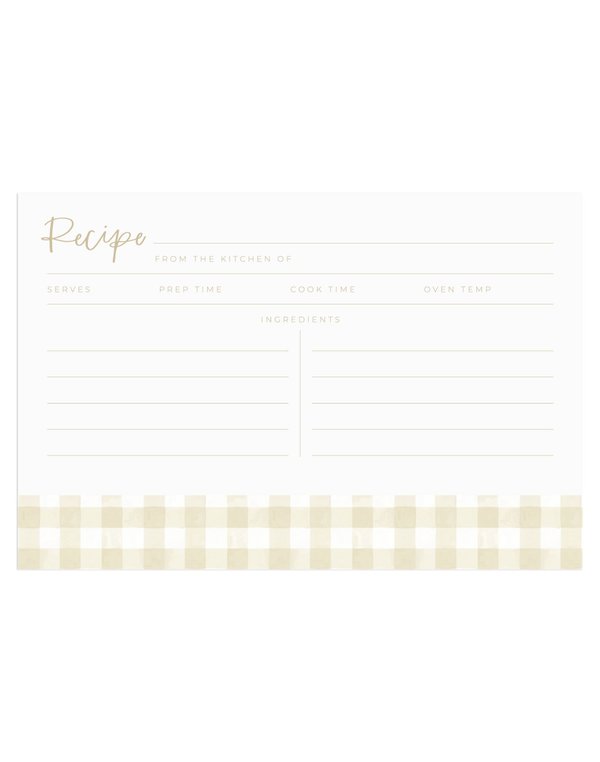 Beige Gingham Recipe Cards - Set of 50, 1 of 3