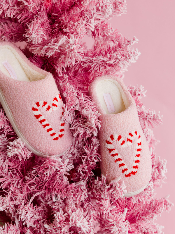 Candy Cane Hearts Women’s Plush House Slippers, 2 of 5