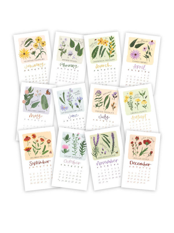 Wildflower Botanicals 2027 Mini Desk Calendar + Wooden Block, 7 of 7