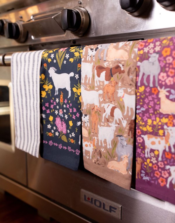 Goats Folk Floral Tea Towel, 6 of 7
