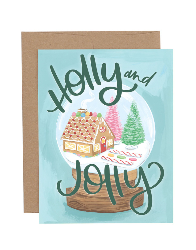 Holly Jolly Snowglobe Holiday Greeting Card, 1 of 1