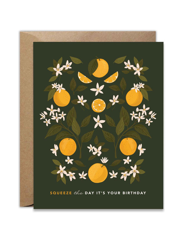 Squeeze The Day It's Your Birthday Orange Greeting Card, 1 of 2