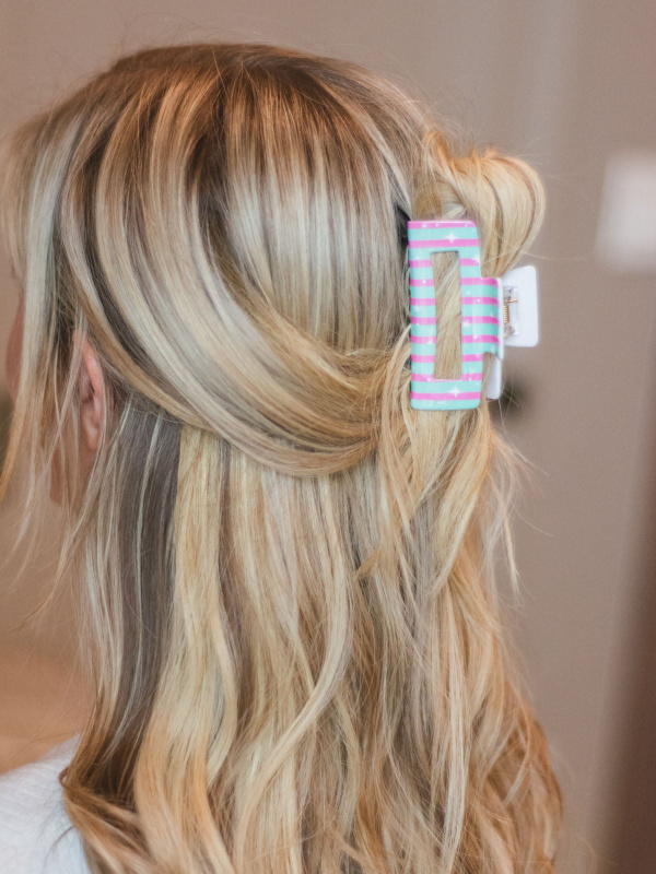 Pink & Green Striped Claw Hair Clip, 2 of 2