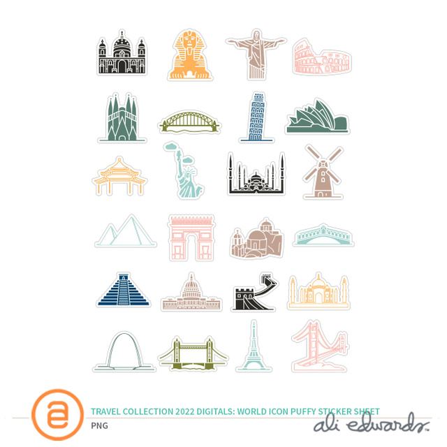 Travel Collection 2022 Digital World Icons Puffy Sticker Sheet, 1 of 1